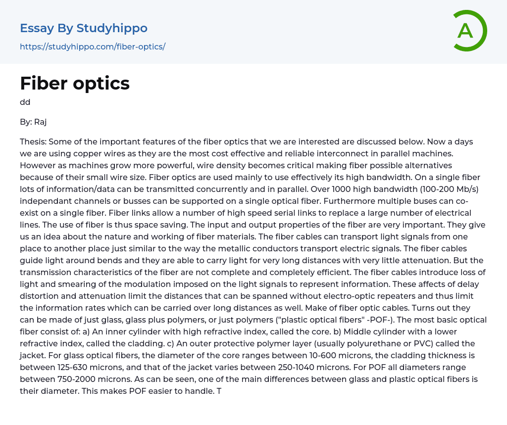 Important Features of Fiber Optics Essay Example