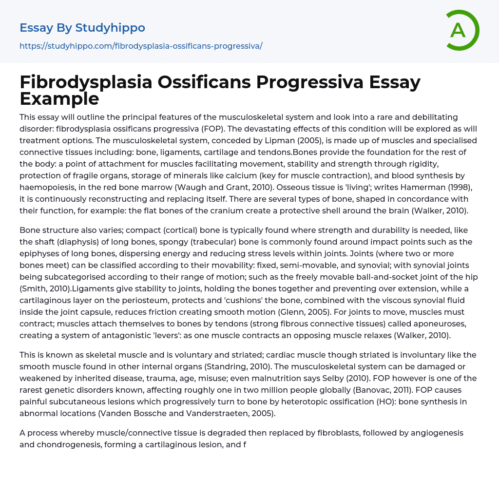 Fibrodysplasia Ossificans Progressiva Essay Example