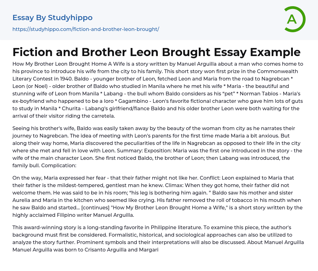 Fiction and Brother Leon Brought Essay Example