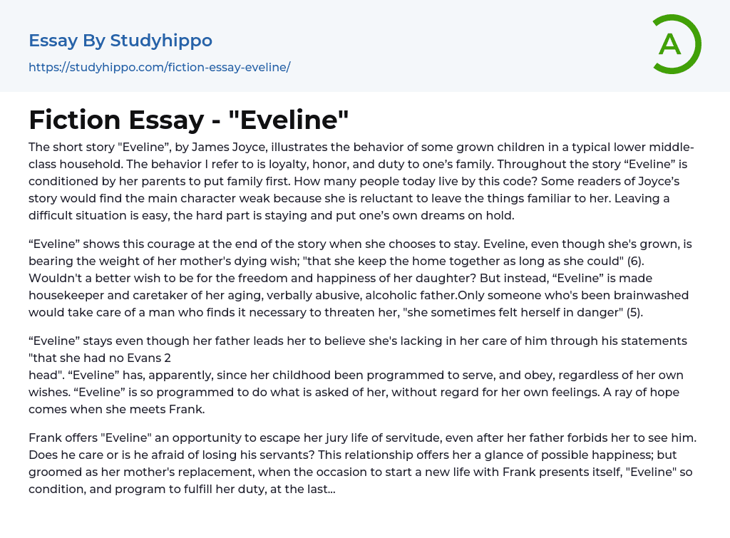 Fiction Essay – “Eveline”