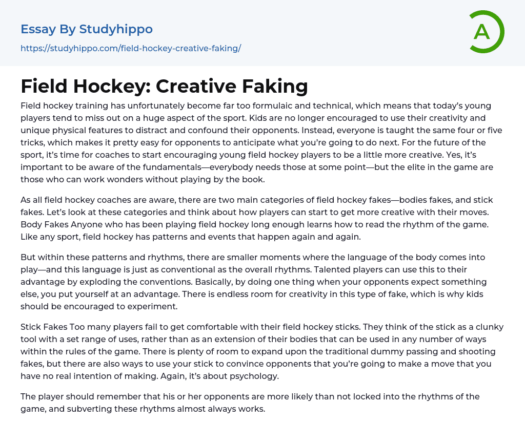 Field Hockey: Creative Faking Essay Example