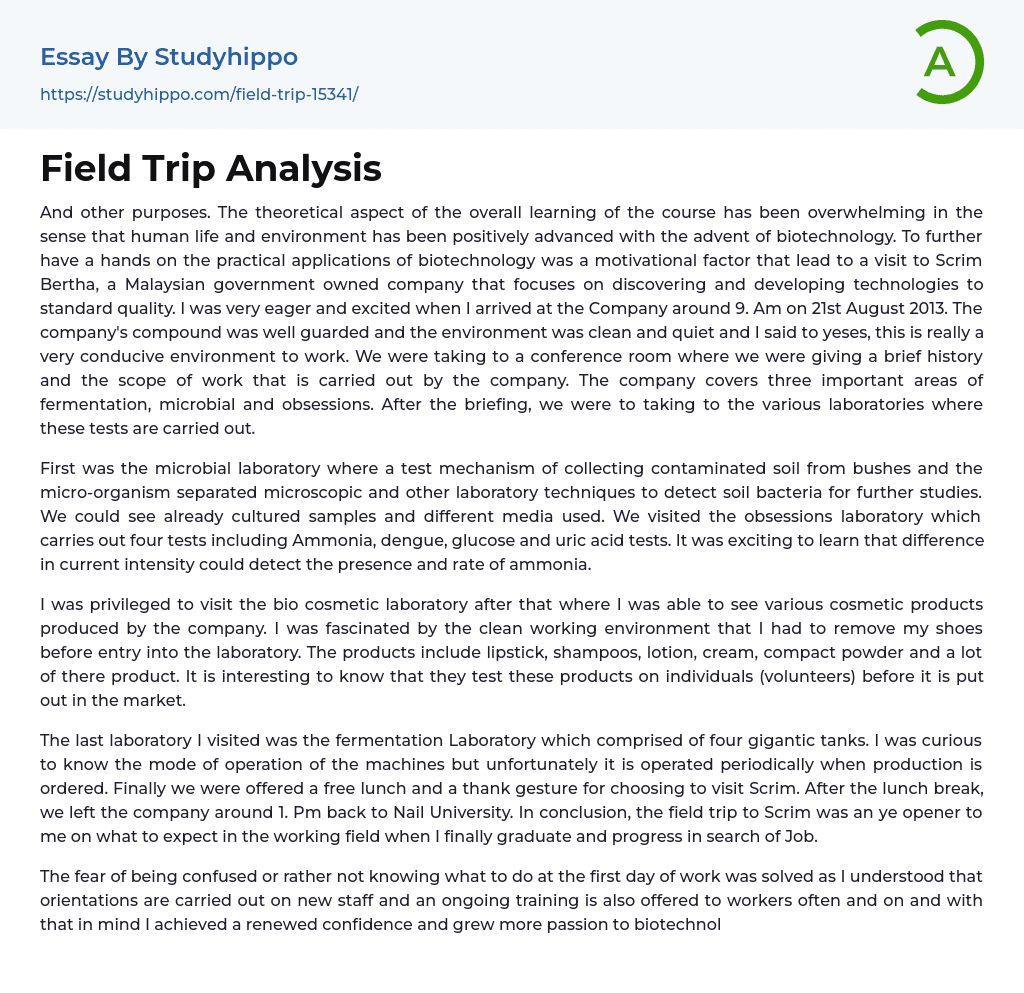 Field Trip Analysis Essay Example