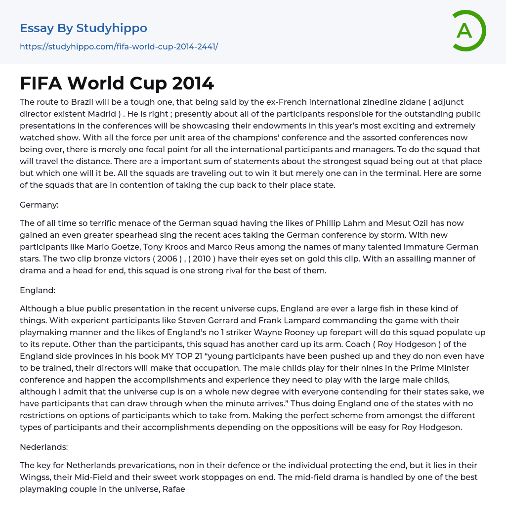 FIFA World Cup 2014 Essay Example