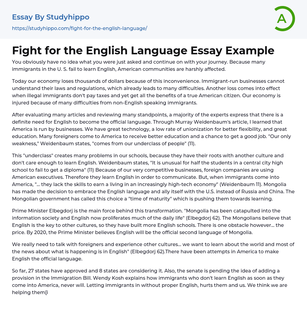 Fight for the English Language Essay Example