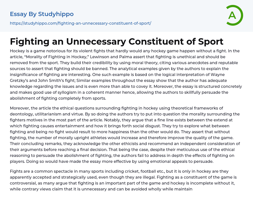 Fighting an Unnecessary Constituent of Sport Essay Example