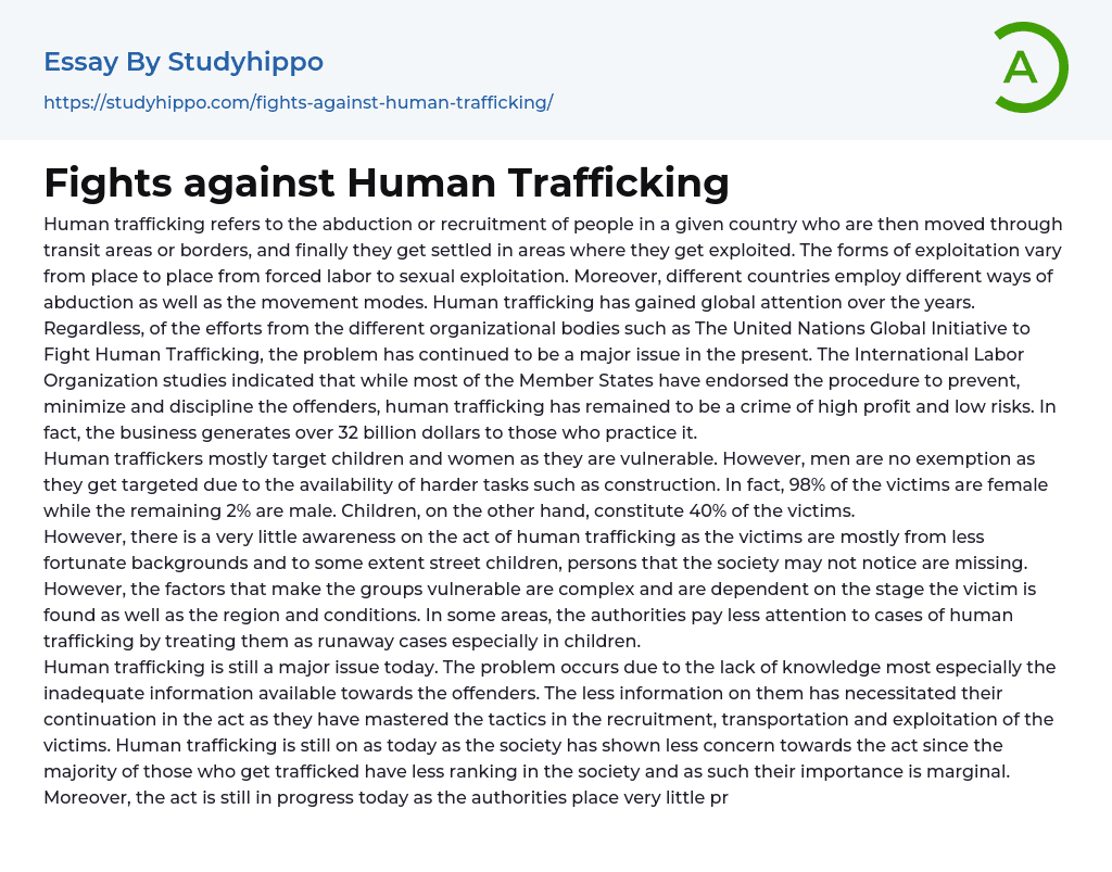Fights against Human Trafficking Essay Example