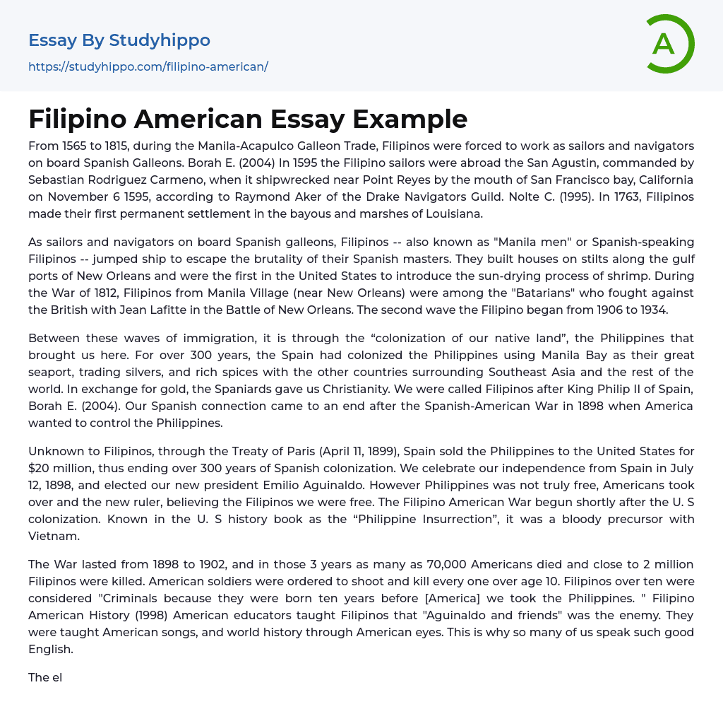 Filipino American Essay Example