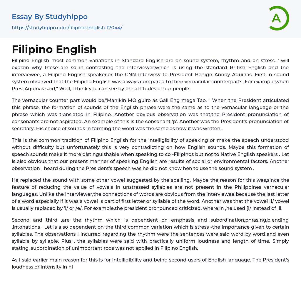 Filipino English Essay Example