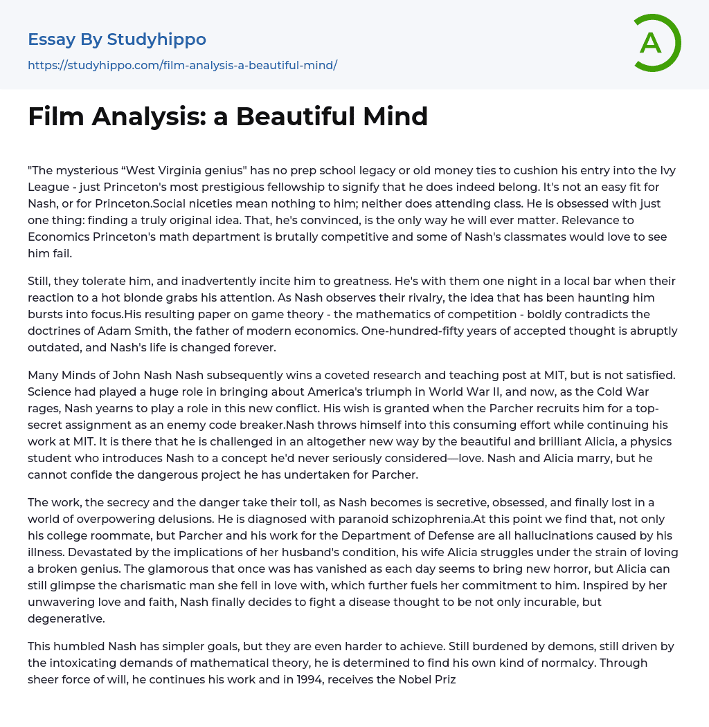 Film Analysis: a Beautiful Mind Essay Example