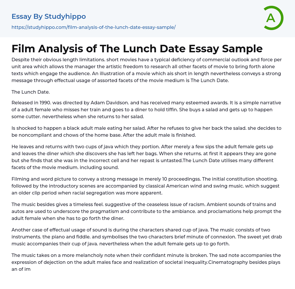 Film Analysis of The Lunch Date Essay Sample