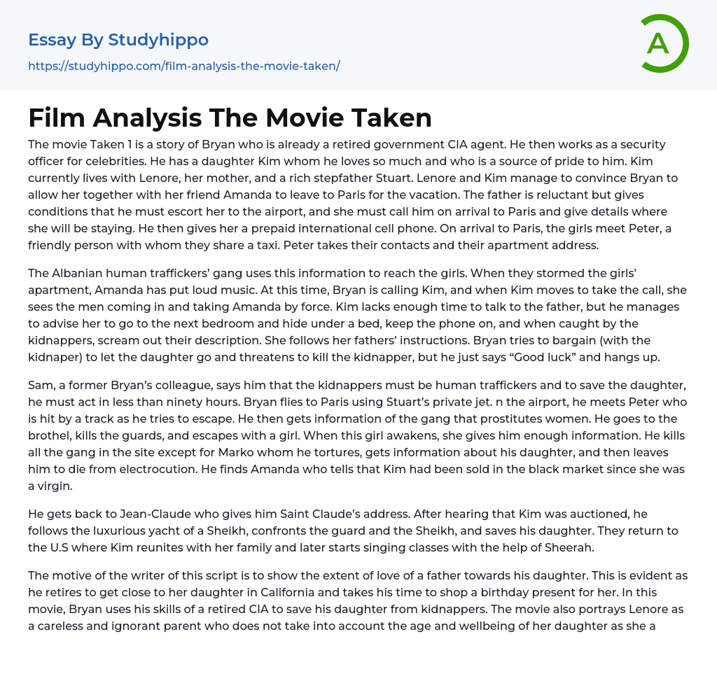 Film Analysis The Movie Taken Essay Example