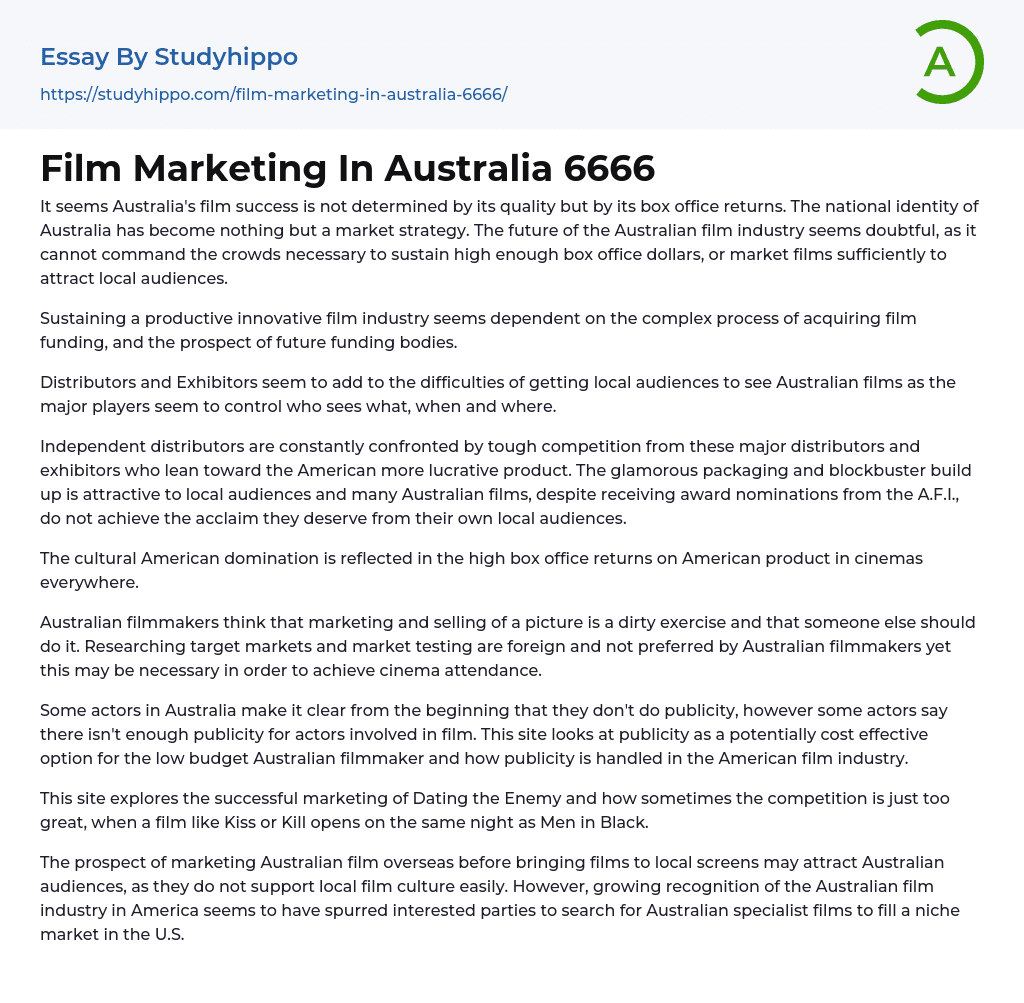 Film Marketing In Australia 6666 Essay Example