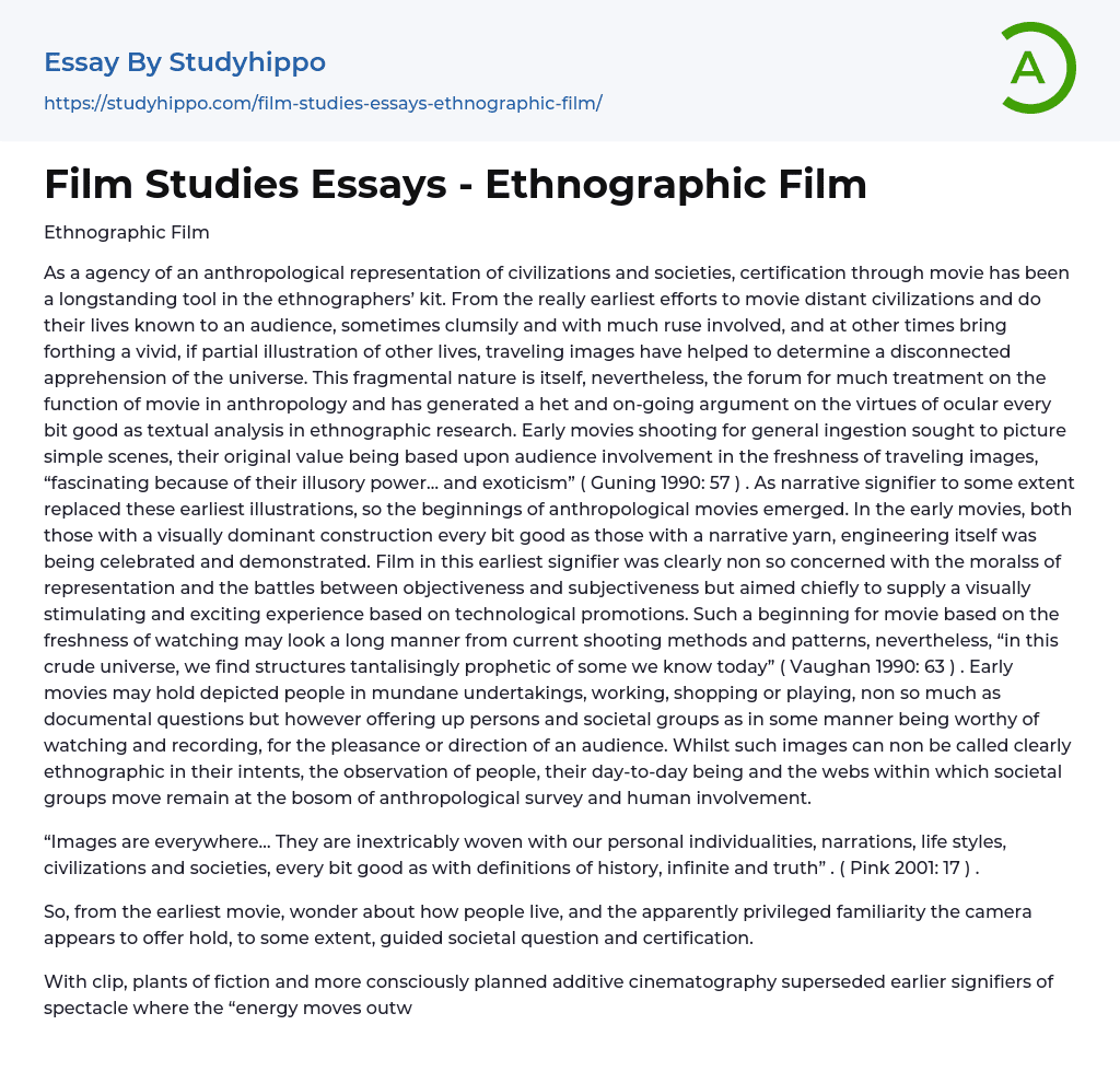 Film Studies Essays – Ethnographic Film