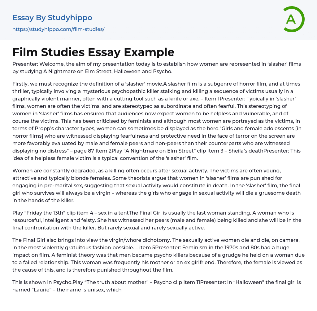 Film Studies Essay Example
