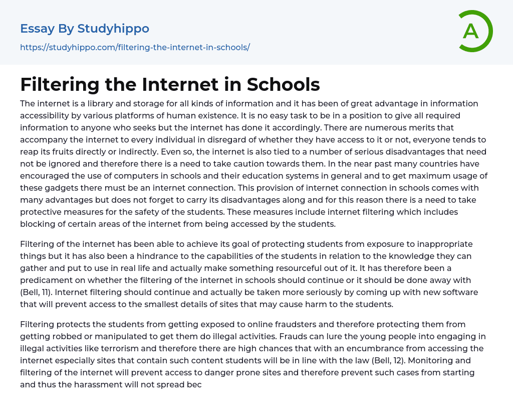 Filtering the Internet in Schools Essay Example