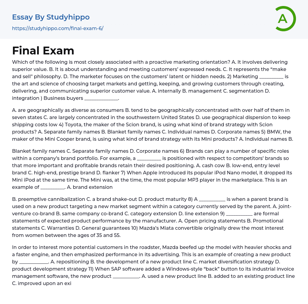 Final Exam Essay Example