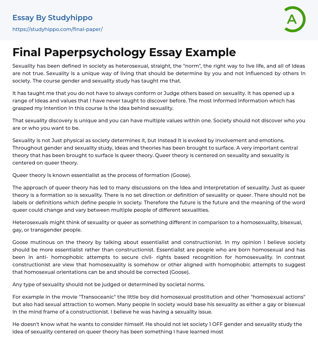 Final Paperpsychology Essay Example