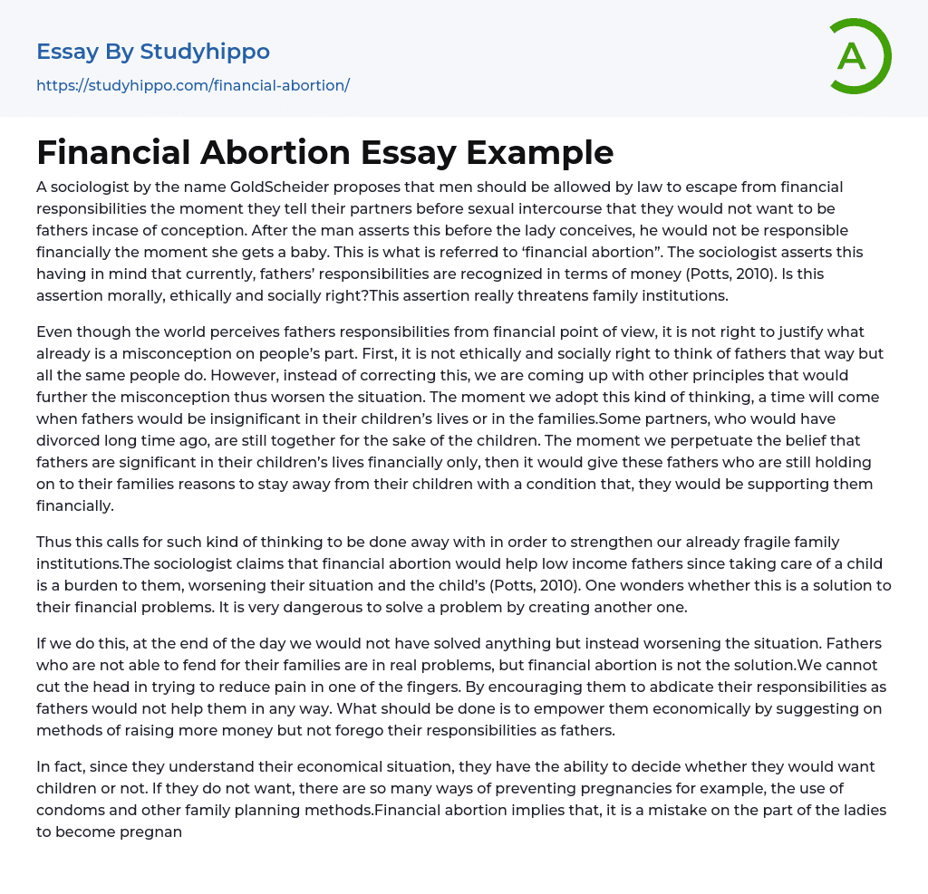 Financial Abortion Essay Example