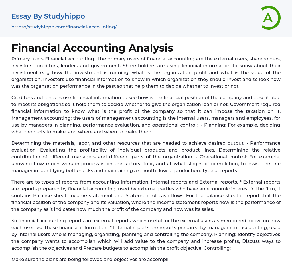 Financial Accounting Analysis Essay Example