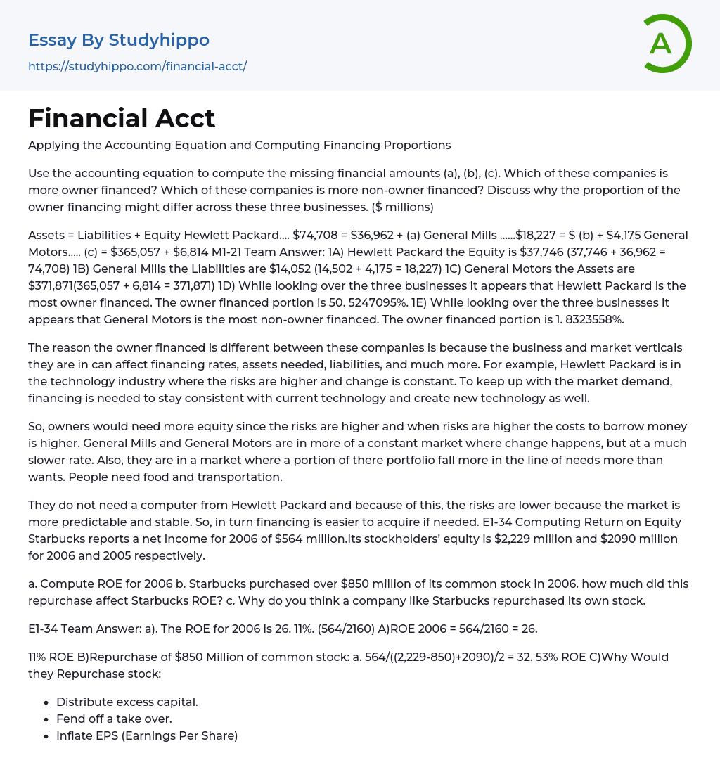 Financial Acct Essay Example