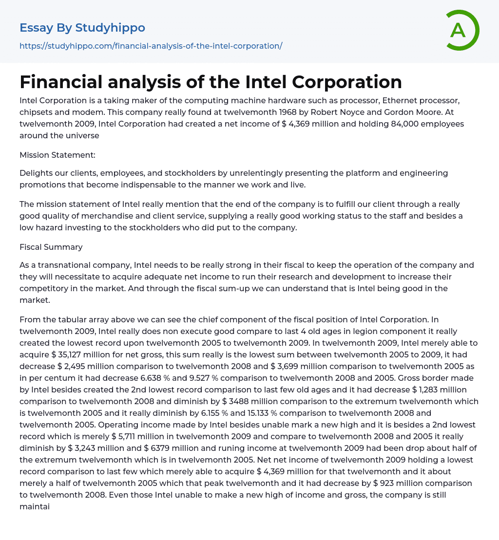 Financial analysis of the Intel Corporation Essay Example