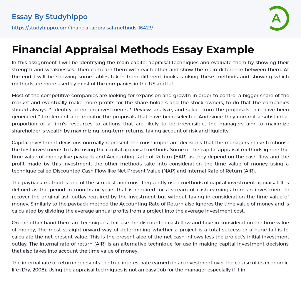 written essay appraisal method