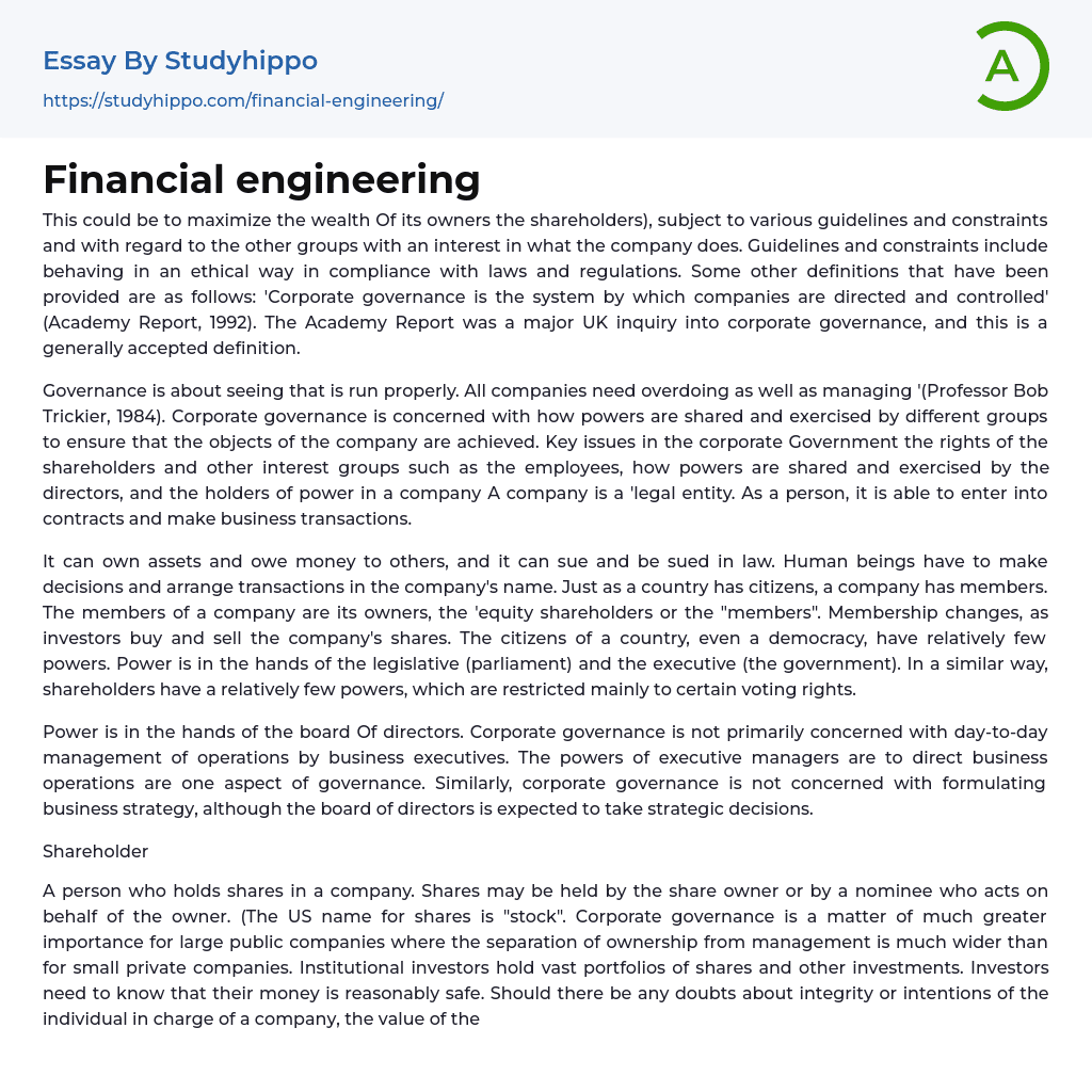 Financial engineering Essay Example