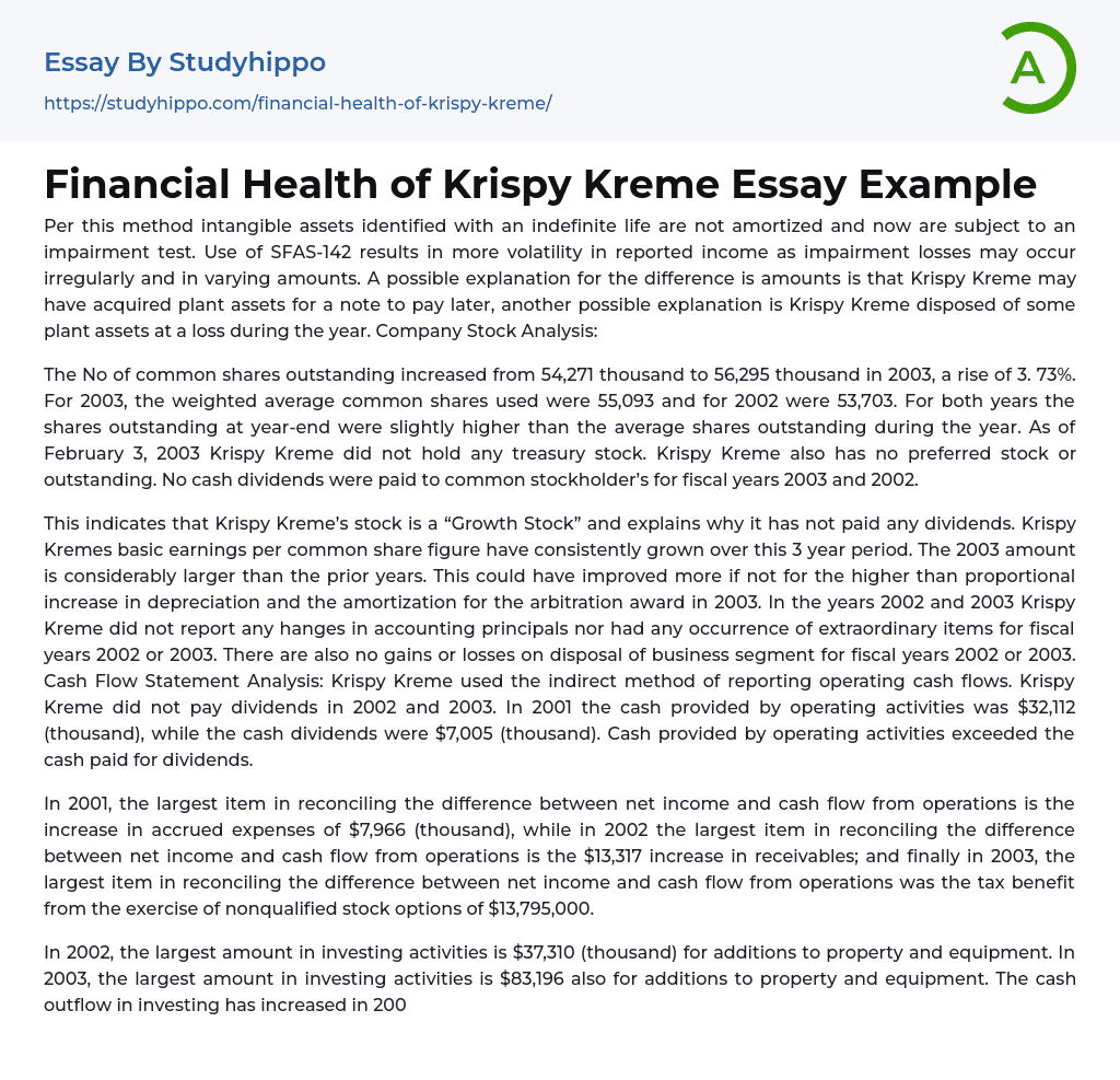 Financial Health of Krispy Kreme Essay Example