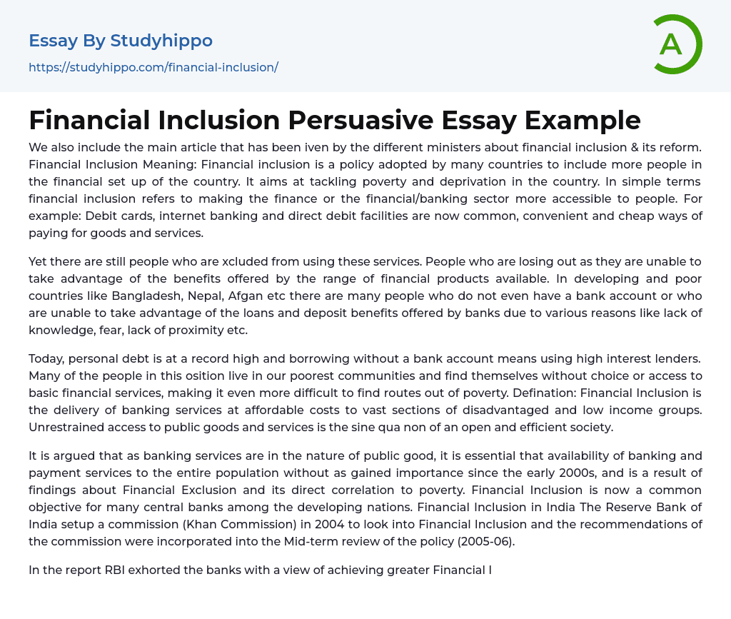 Financial Inclusion Persuasive Essay Example