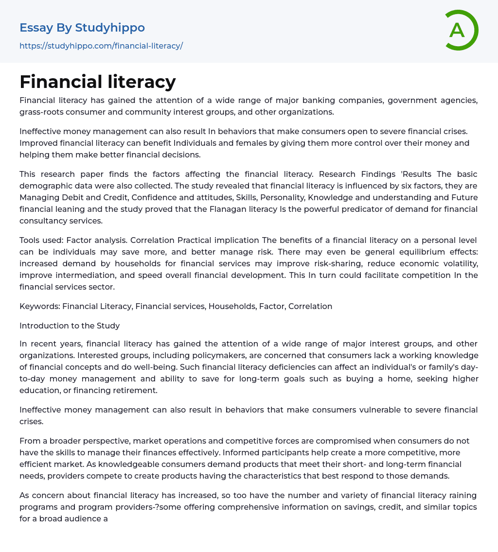 Financial Literacy Essay Example StudyHippo