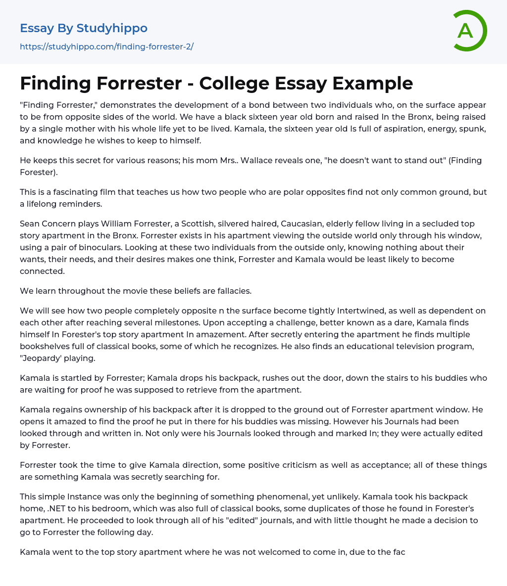 Finding Forrester – College Essay Example