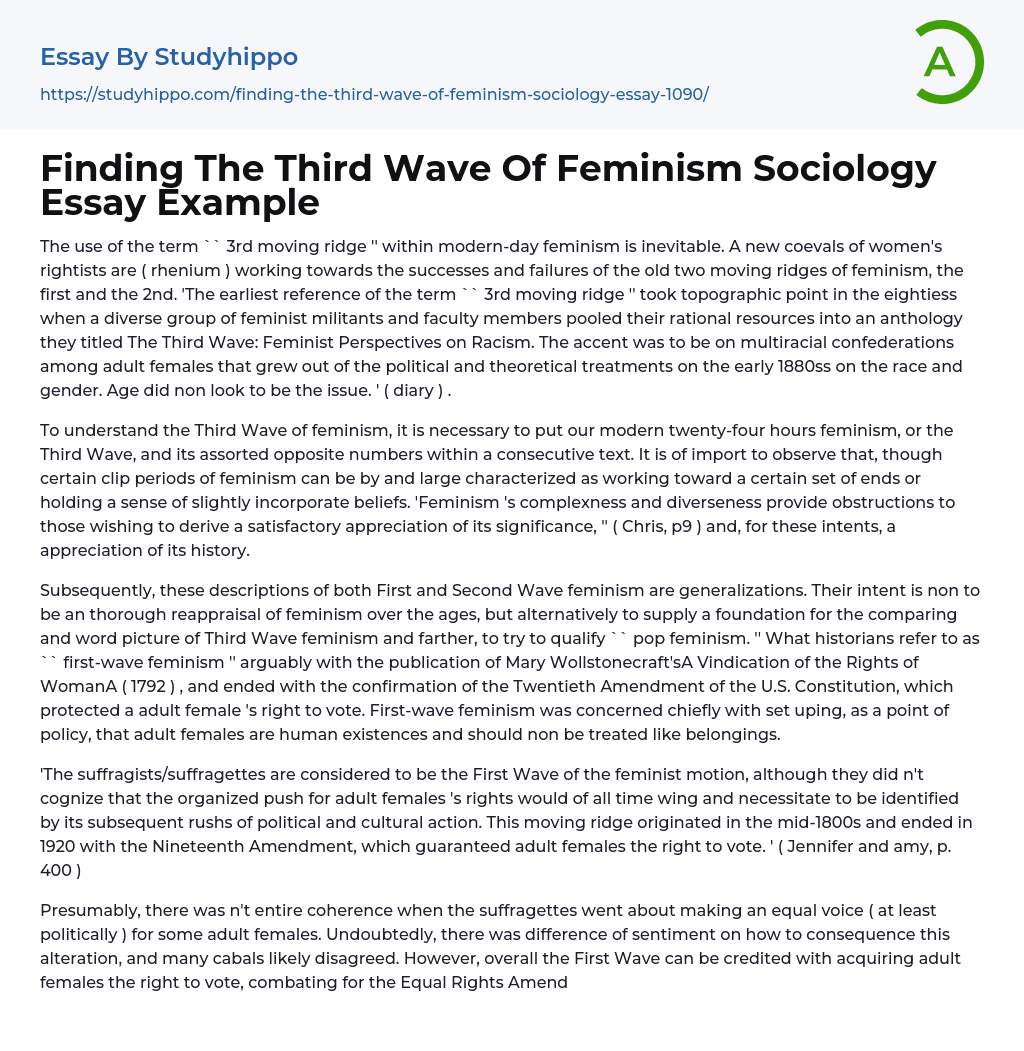 Finding The Third Wave Of Feminism Sociology Essay Example