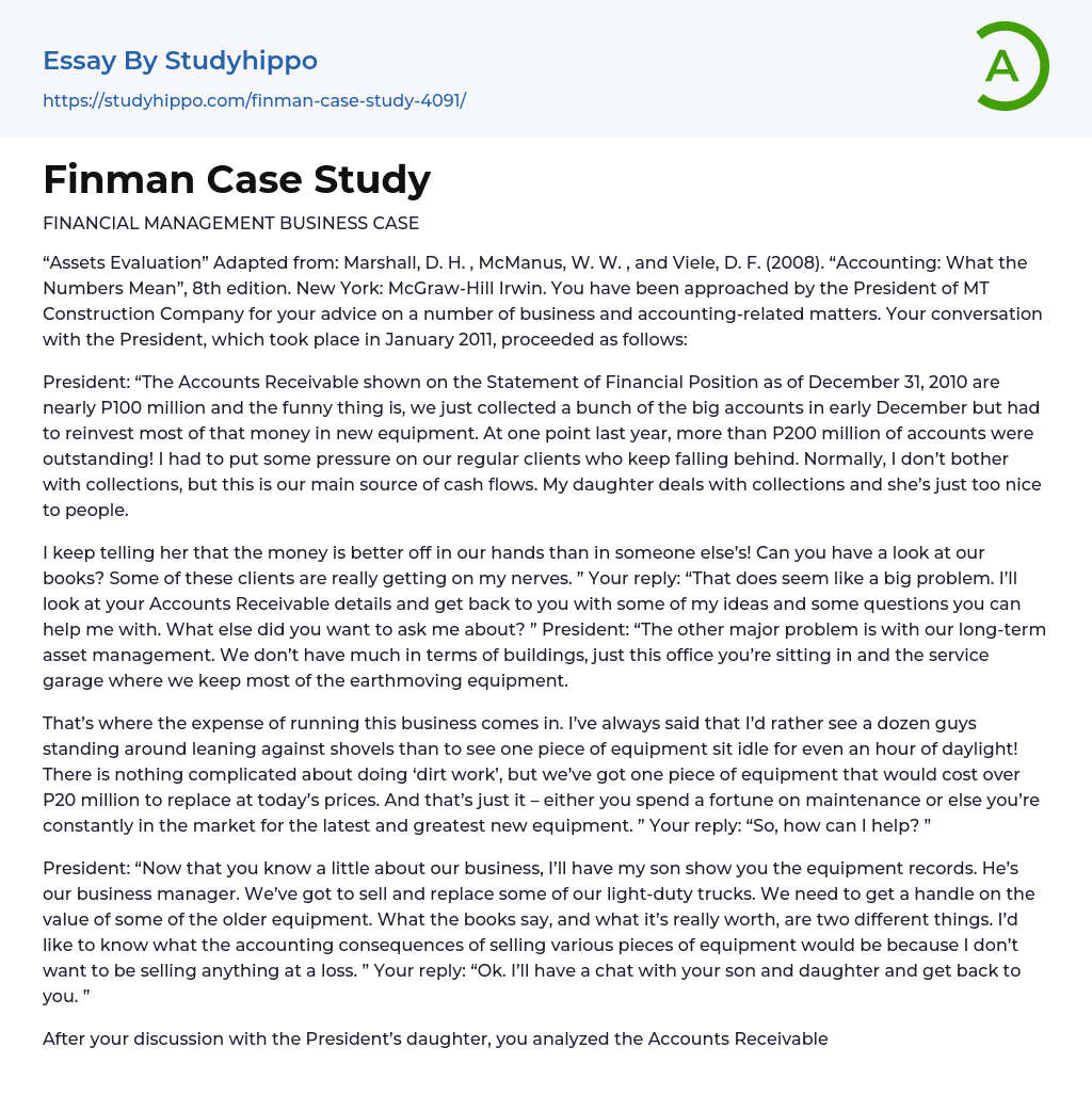 Finman Case Study Essay Example