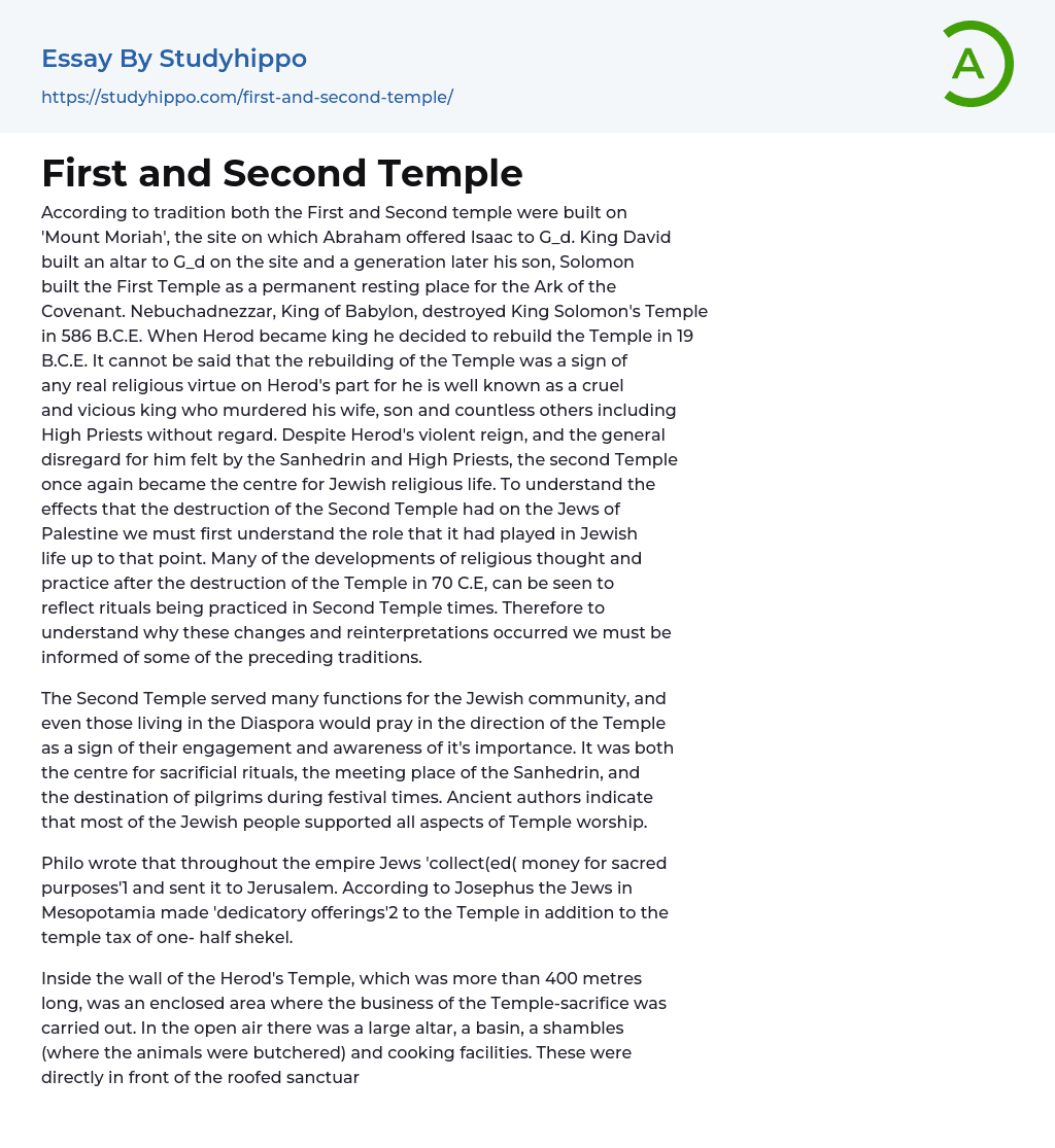 First and Second Temple Essay Example