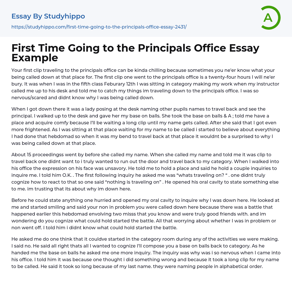 First Time Going to the Principals Office Essay Example