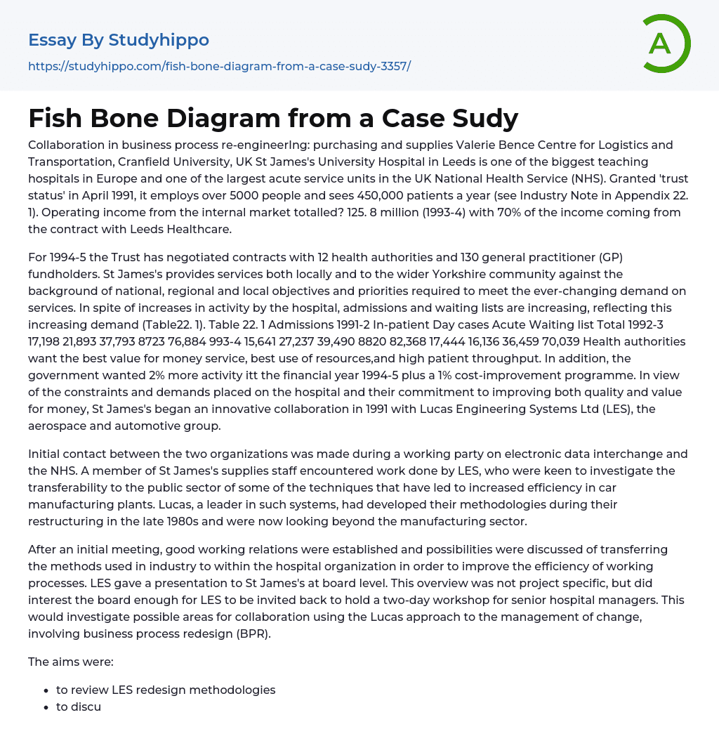 Fish Bone Diagram from a Case Sudy Essay Example