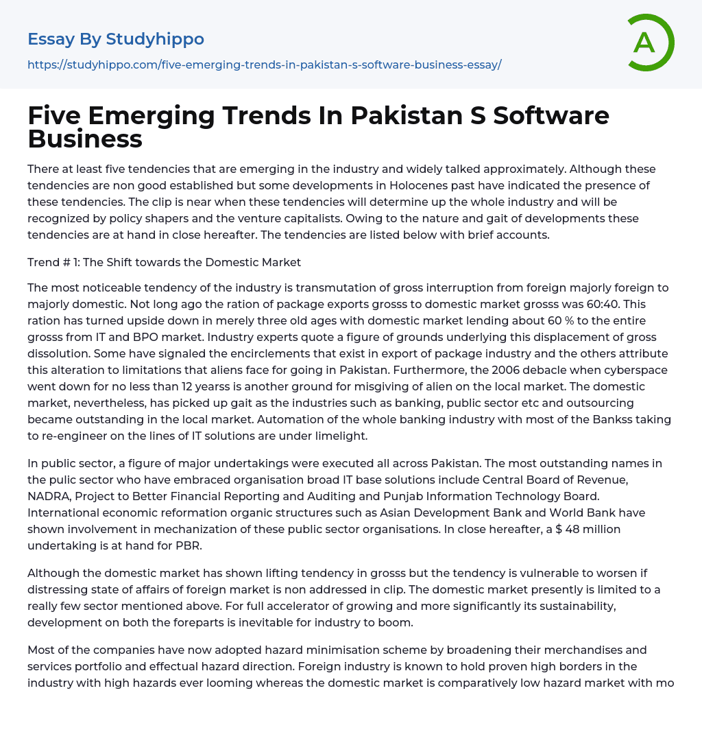 Five Emerging Trends In Pakistan S Software Business Essay Example