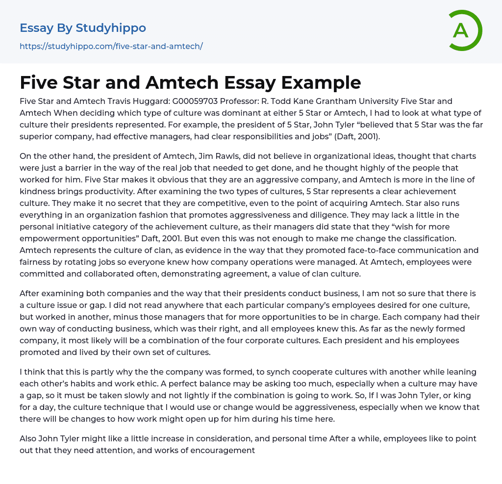 Analysis Five Star and Amtech Essay Example
