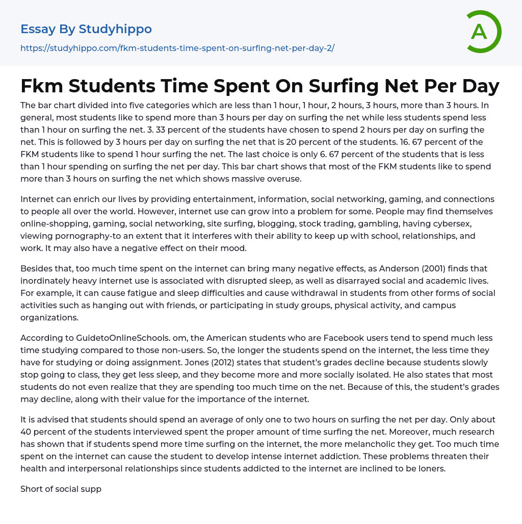Fkm Students Time Spent On Surfing Net Per Day Essay Example