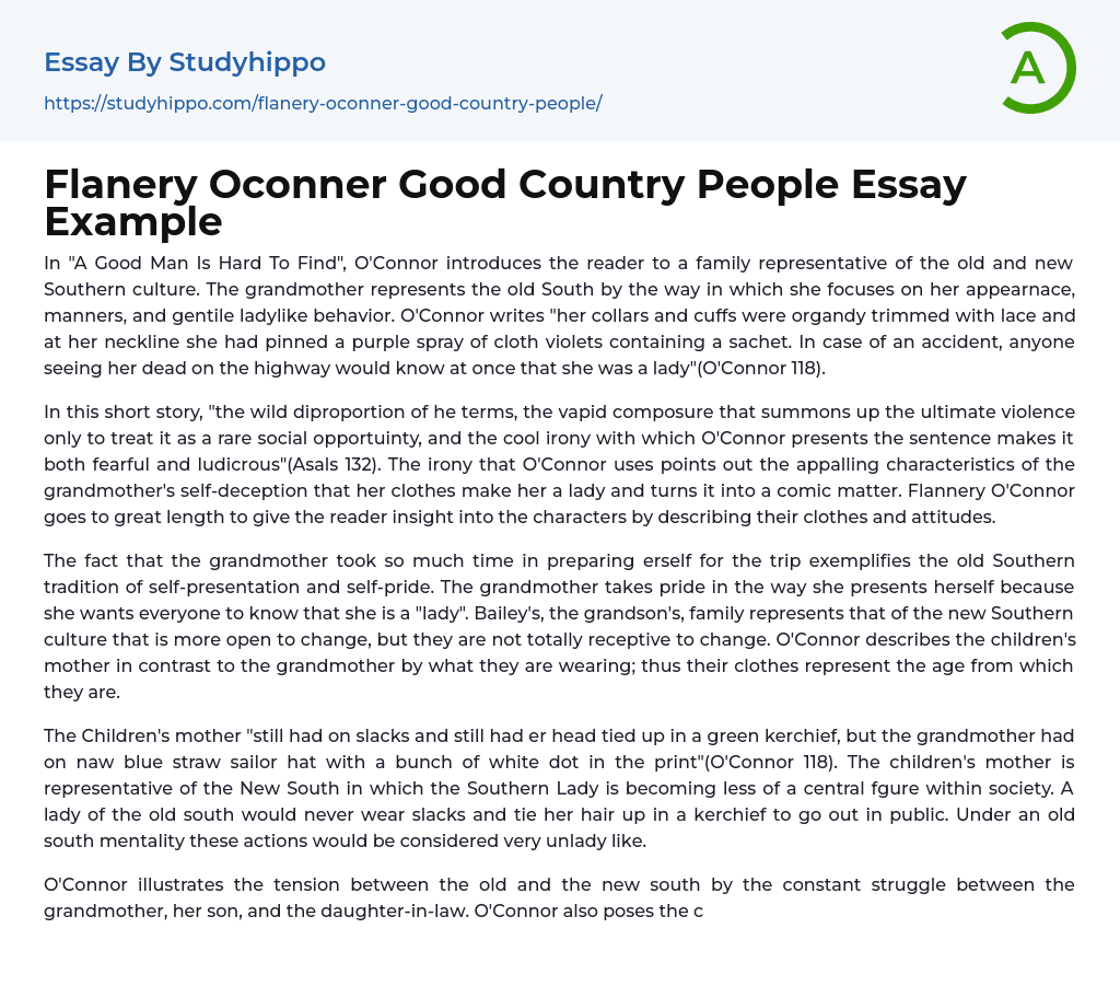 Flanery Oconner Good Country People Essay Example