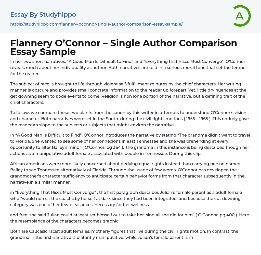 Flannery O’Connor – Single Author Comparison Essay Sample