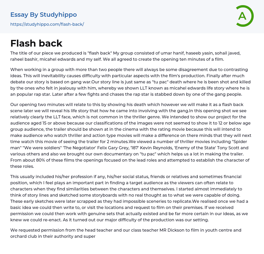 Flash back Essay Example