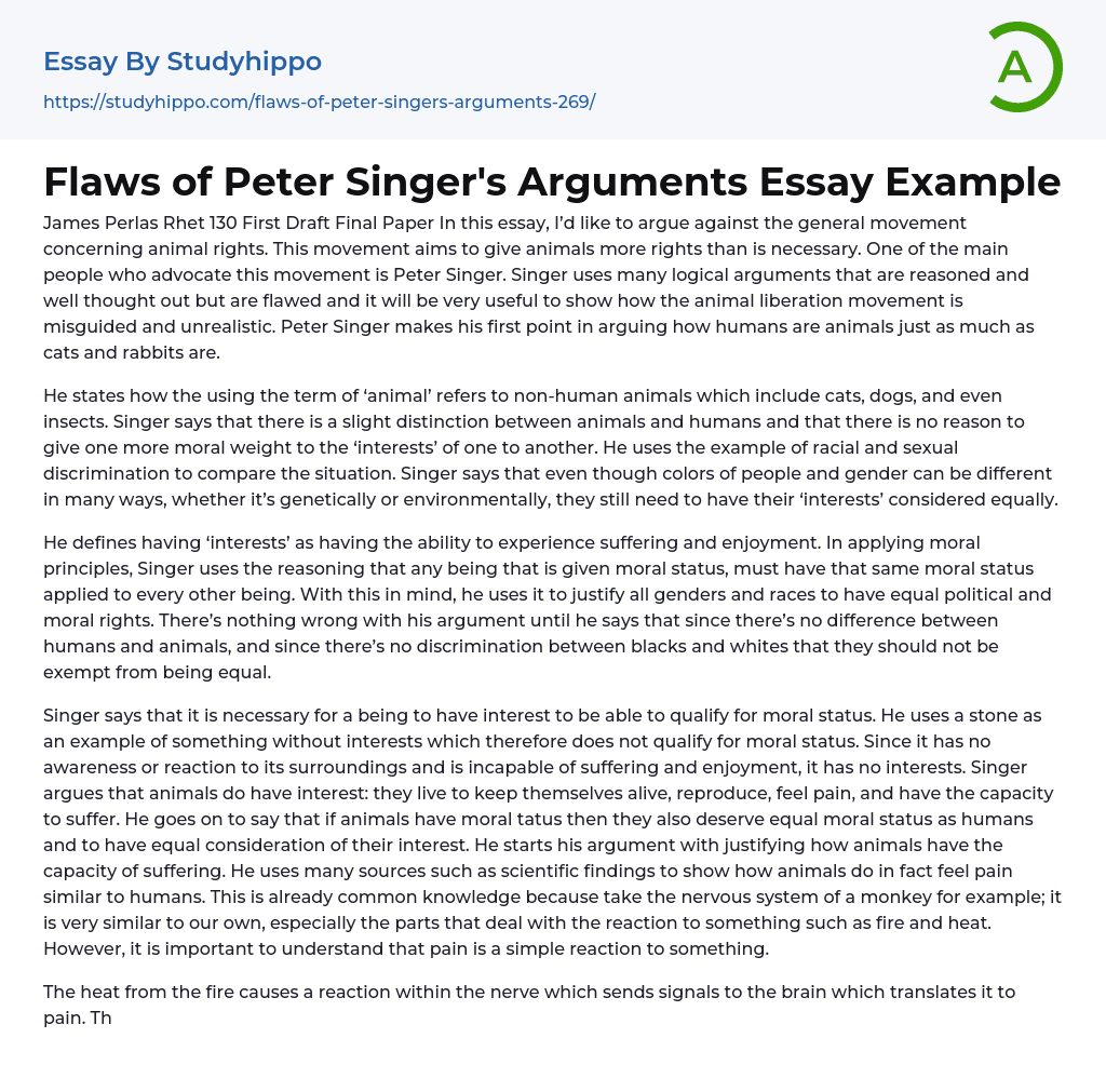 Flaws of Peter Singer’s Arguments Essay Example