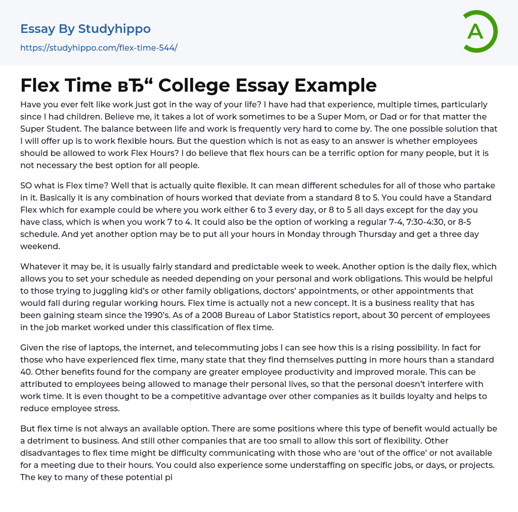 Flex Time College Essay Example
