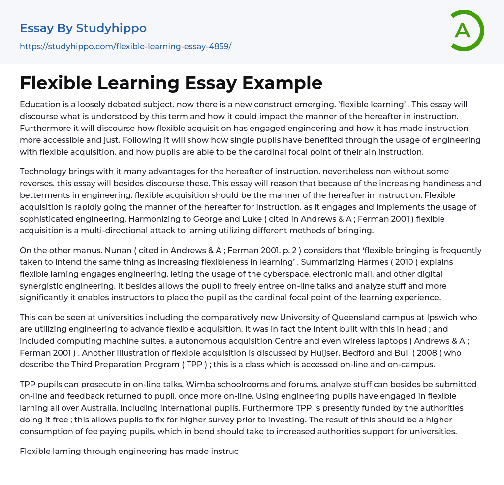 Flexible Learning Essay Example