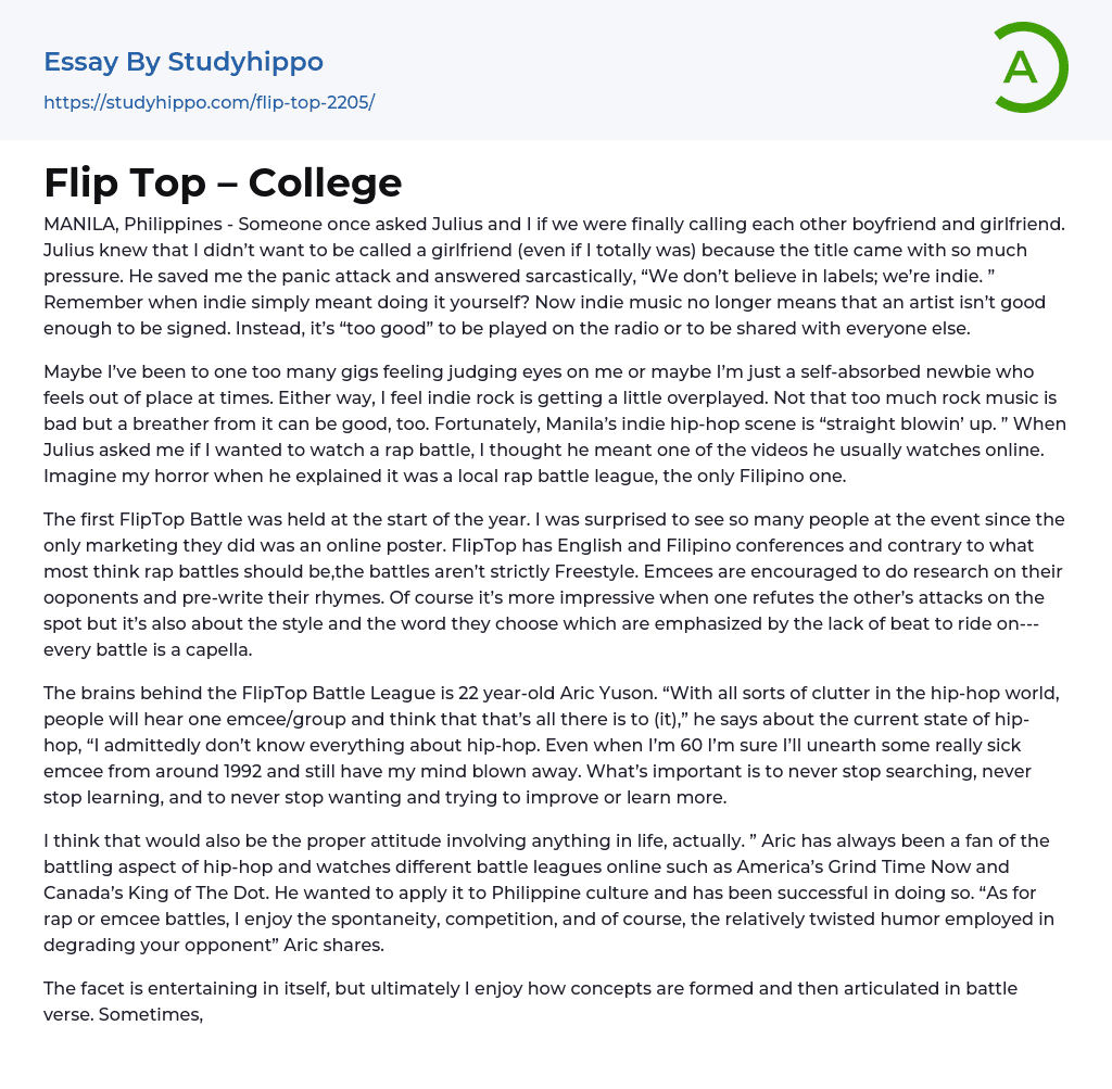 Flip Top – College Essay Example