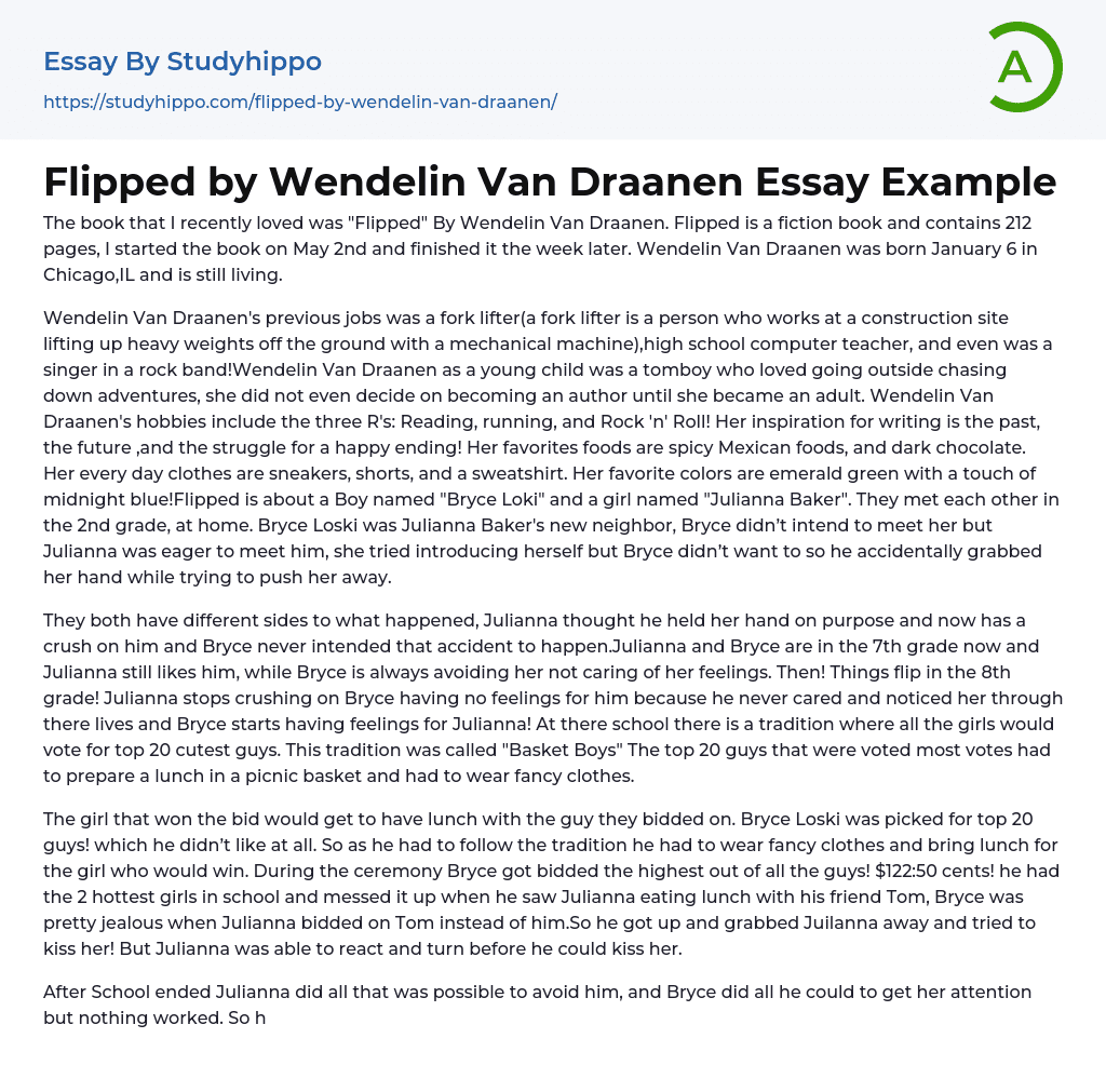 Flipped by Wendelin Van Draanen Essay Example