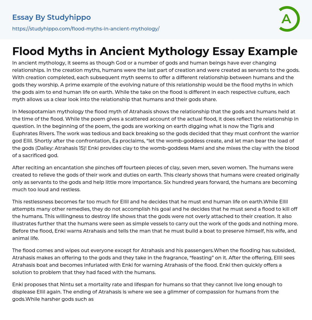 Flood Myths in Ancient Mythology Essay Example