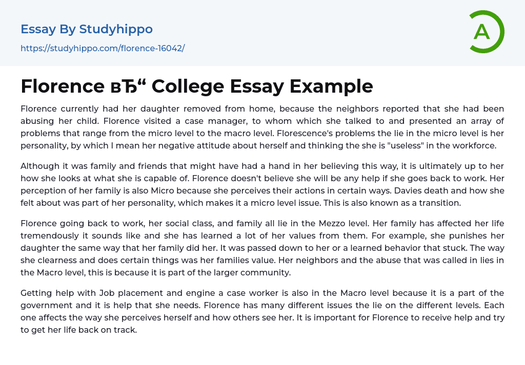 Florence College Essay Example