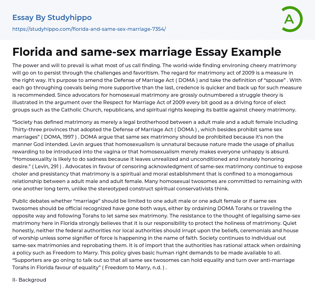 Florida and same-sex marriage Essay Example